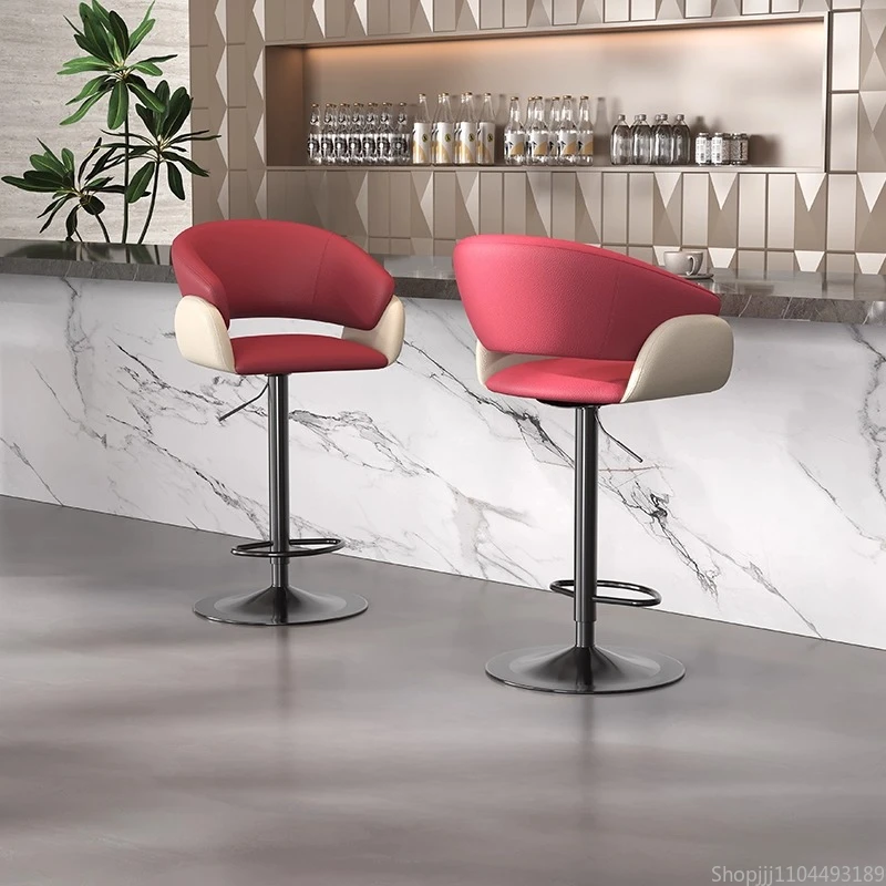 

Luxury Italian Bar Stool 360° Swivel Height Adjustable Microfiber Leather Back Counter Chair Home High Kitchen Stools Furniture