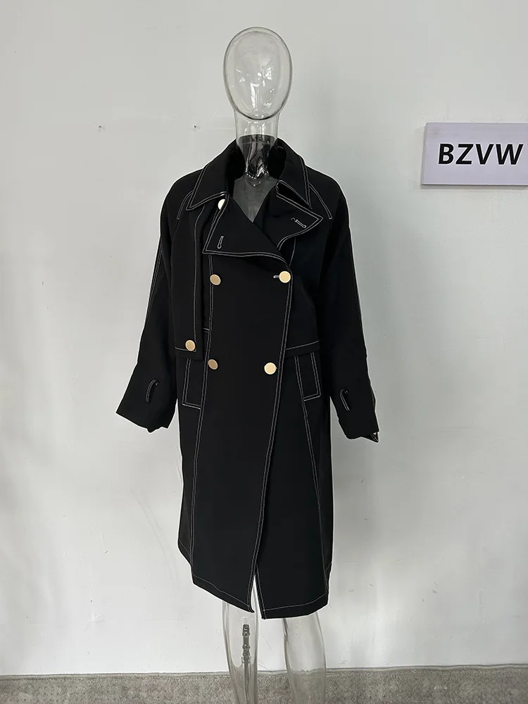 BZVW Designer Vintage a righe a contrasto colore Trench per le donne manica lunga Versatile ufficio signora giacca a vento femminile 2024 25 x0815