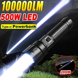 500W Ultra Powerful LED Flashlight 26650 Rechargeable 2000M Long Range Zoom Flashlight Tactical Lantern Outdoor Camping Lantern