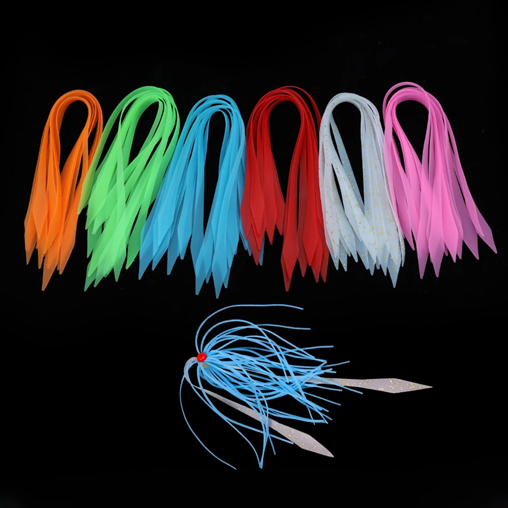 10PCS/60PCS 19.3cm Length Silicone Skirt Trailers Integrated Spinnerbait Buzzbait Rubber Jig Lures Materia 6 Colors