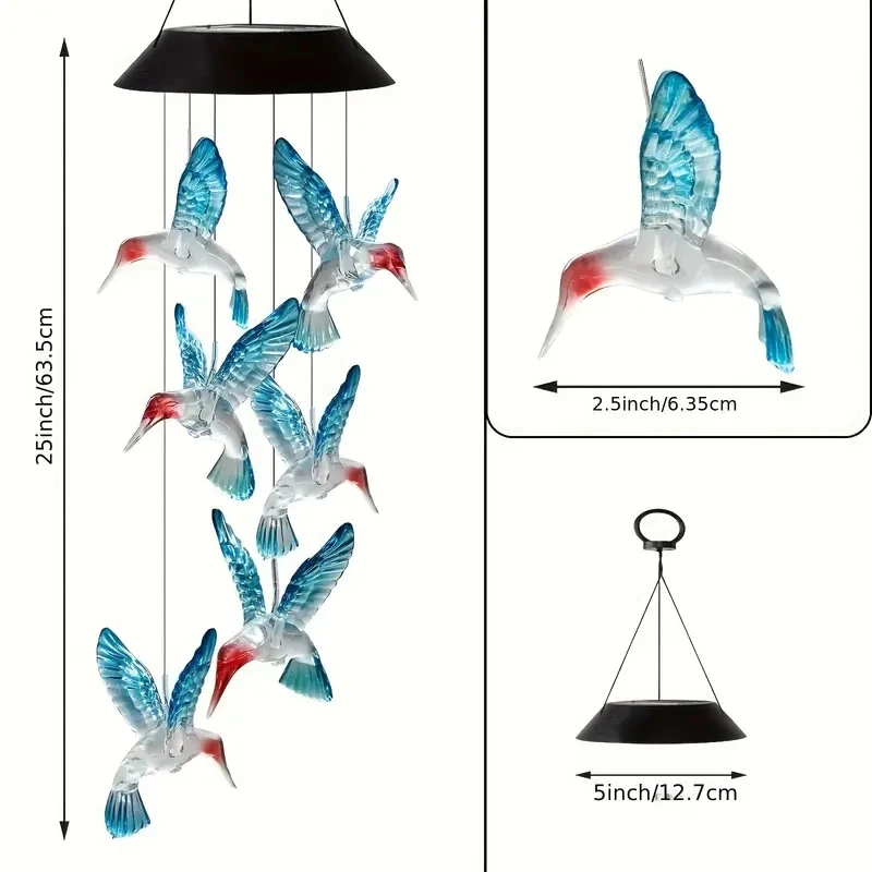 1/2 PC Solar Blue Hummingbird WIND CHIME LIGHT LED Hummingbird Courtyard WIND CHIME Light ภูมิทัศน์ Courtyard LIGHT