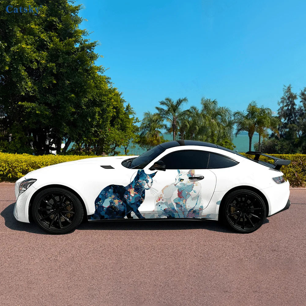 Colorful Cat Beautiful Car Vinyl Wraps Decal Self-adhesive PVC Sticker Suitable for Trucks SUV Decoration Auto Accessories Gift
