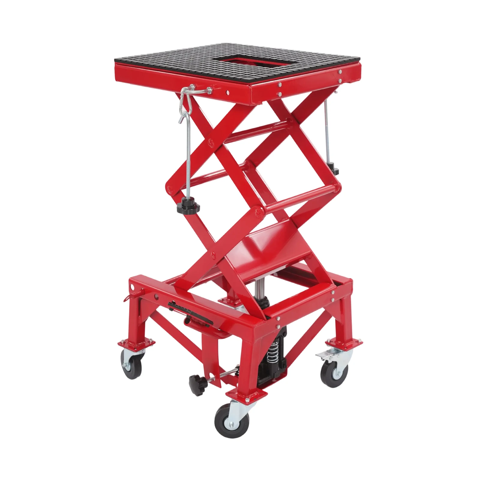 Motorfietslift, zware hydraulische motorfietslift met een draagvermogen van 441 lbs, hydraulische centerstandlift met 4 wielen