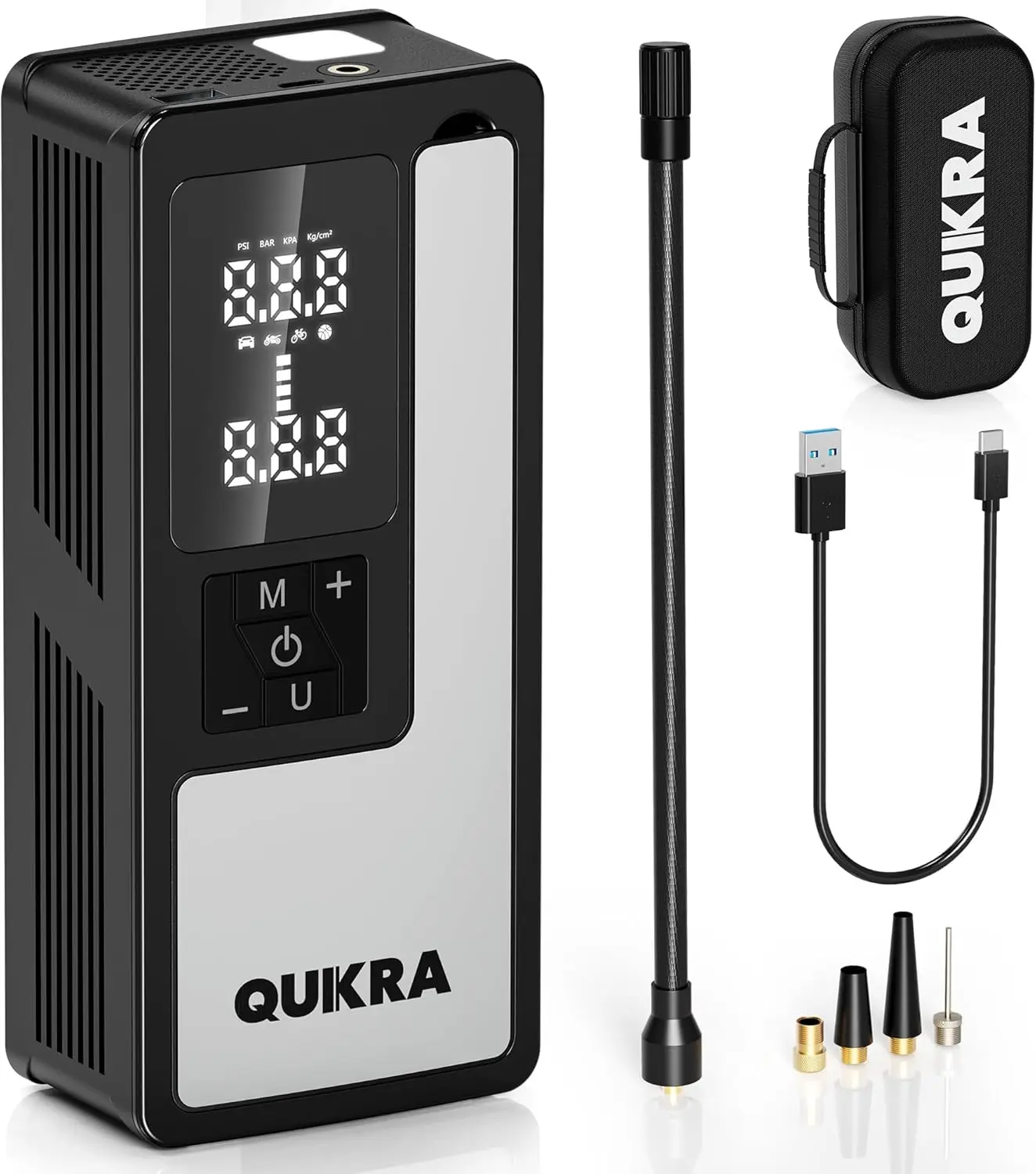 

P009 Portable Air Compressor, 4× Faster 150PSI Tire Pump, Auto Shut-off Cordless with LED Light & Pressure Gauge for Car Motorcy