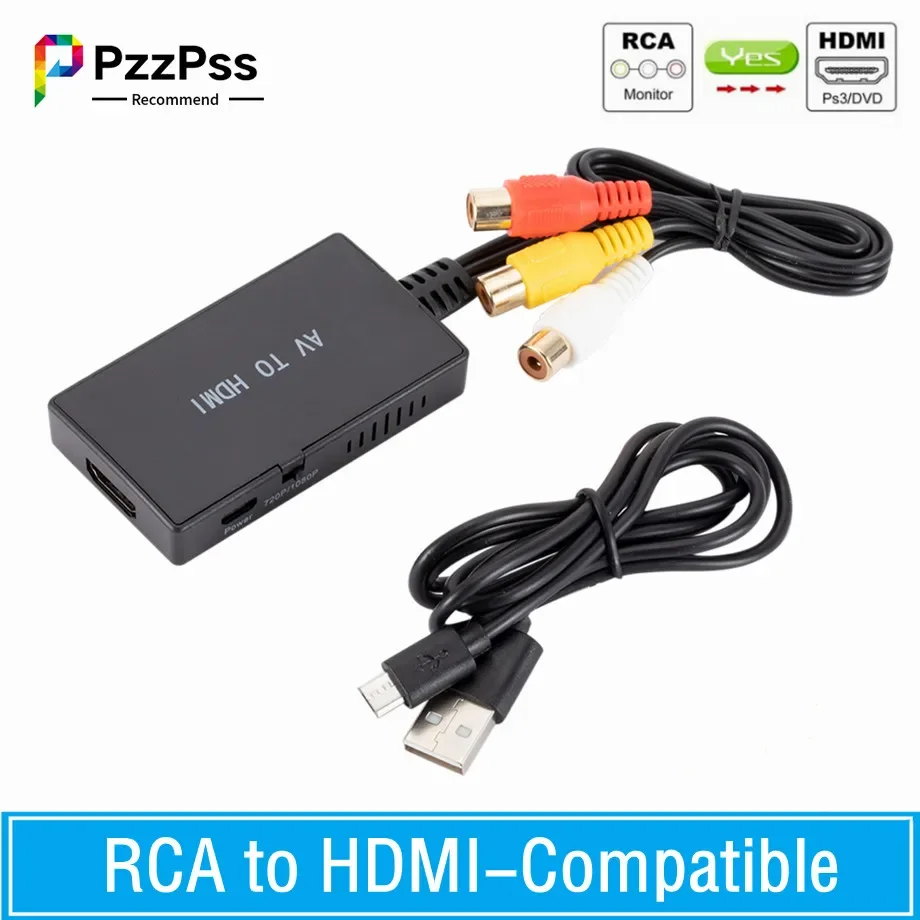 RCA to HDMI-compatible Audio Video Converter AV2HDMI-compatible Adapter Support 1080P PAL/NTSC With PS2 PS3 XBOX VHS Blu-Ray DVD