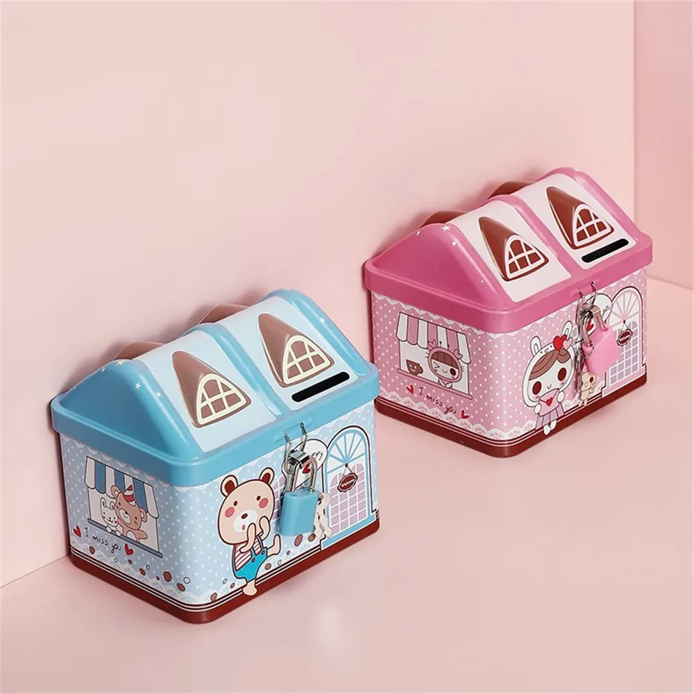 Small House Cute Piggy Bank Money Box Tinplate Saving Banks Best Gift For Children Money Saving Banks Creative Birthday Gift