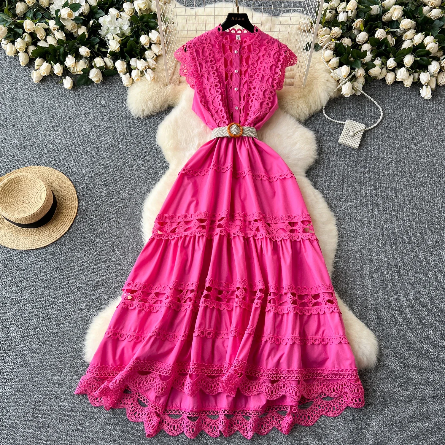 Sexy Chic cut out lace sleeve O-Neck Dress Elegant Fashion Party PATCHWORK Slim Summer A-line dresses