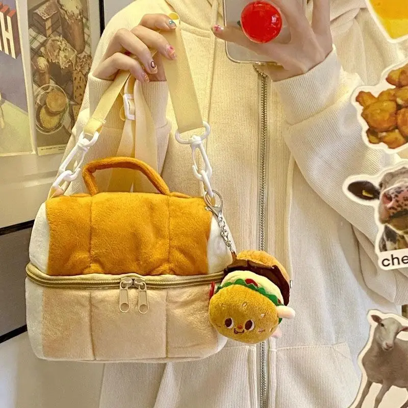 Tas Kosmetik Nilon Katun Kasual Ritsleting Padat Bentuk Roti Tas Penyimpanan Tas Kamera Dompet Korea Indah