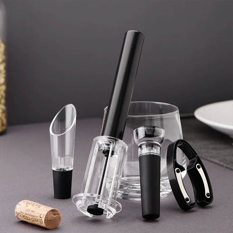 Air Pump Wine Bottle Opener Set Stainless Steel Pin Pneumatic Wine Corkscrew With Bottle Stopper Kitchen Tools Bar Accessories