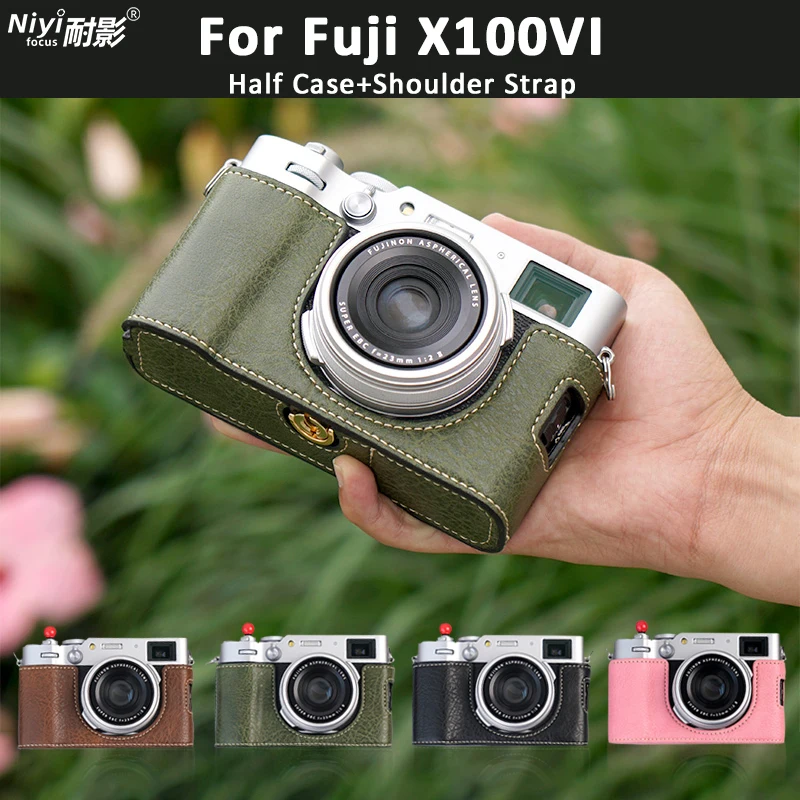Półetui na aparat Fujifilm X100VI Fuji X100VI Sztuczna skóra Otwarte dno z paskiem na ramię Płyta ochronna aparatu