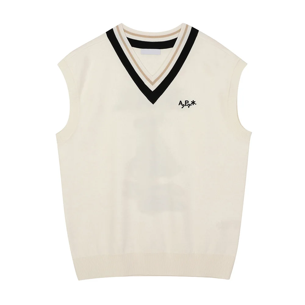 “Men’s Trendy Letter Golf Wear! New Knitted Vest, V-neck, High Elasticity, Versatile, Perfect for Daily Sports!”