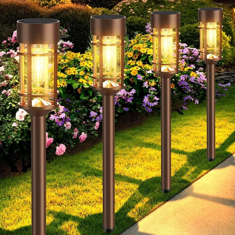 Solar Pathway Lights, 8 Pack LED Solar Lights Outdoor Waterproof, Glass Metal Garden Lighting For Yard Path Landscape Lawn Walkw