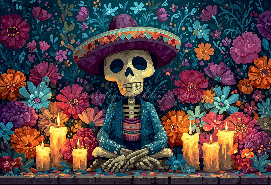 Mexican Fiesta Background Kids Adult Photography Props Child Baby Photocall Decor The Day  of The Dead Studio Backdrops