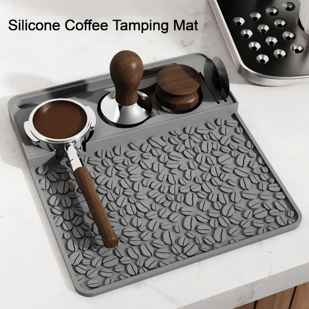 Raised Edge Non-Slip Silicone Coffee Tamping Mat, Multi-function Bar Corner Organizer Tray Drip Pad for Espresso Coffee