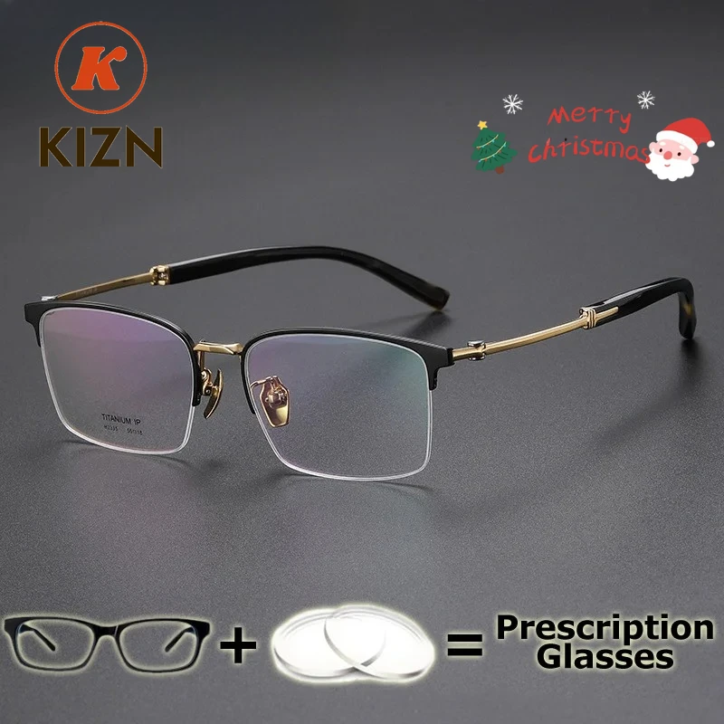 

KIZN Men Pure Titanium OX Horn Frame Top Quality Eyewear Recipe for Vision Wide Prescription Glasses Field Progressive Glasses