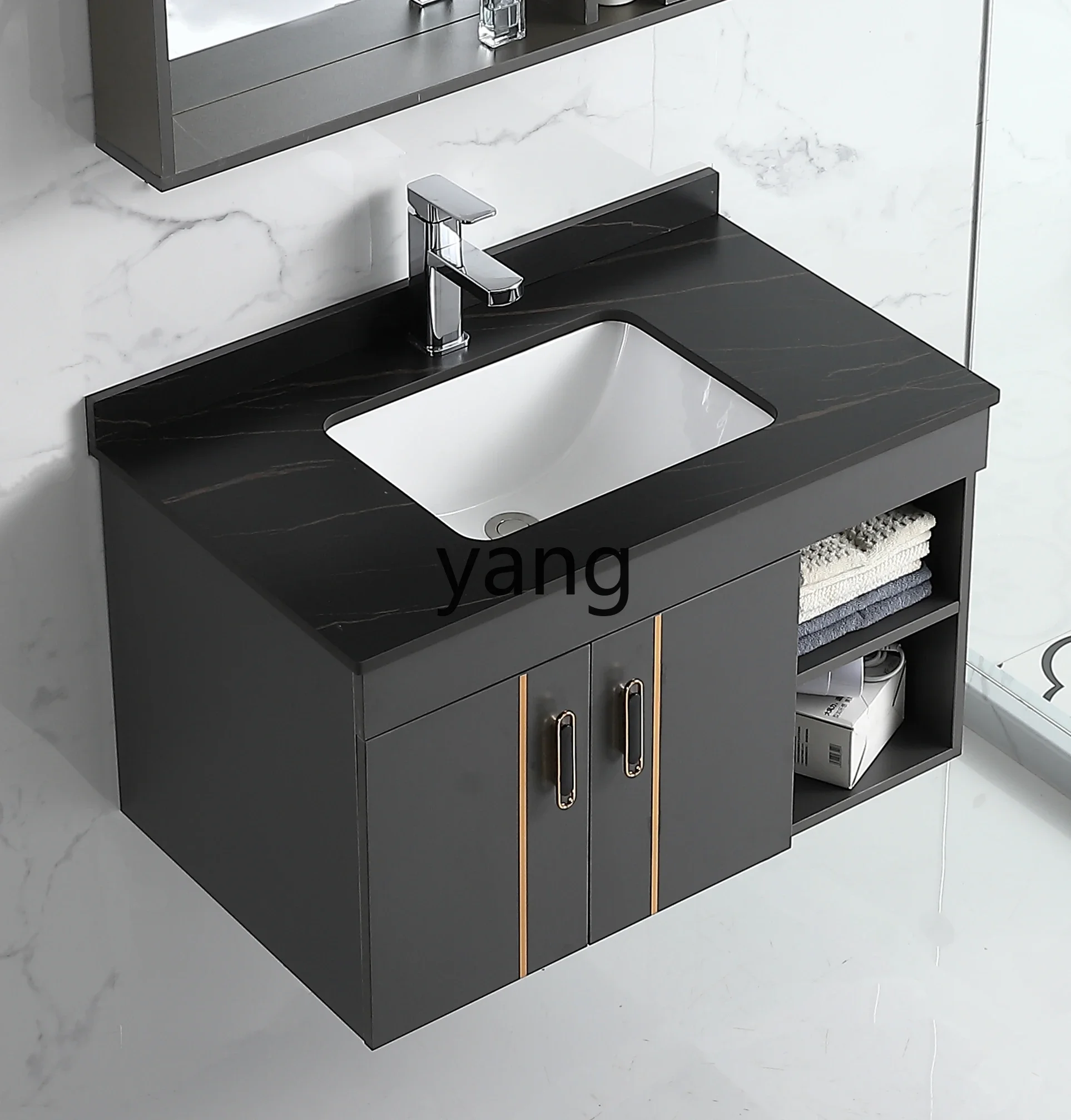 

LMM light luxury rock slab integrated basin bathroom cabinet combination solid wood bathroom set bathroom washbasin