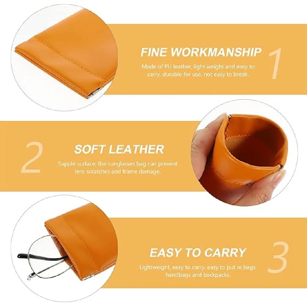 3 Pack PU Leather Storage Pouch, Portable Small Organizer Bag for Glasses, Makeup Brushes, Watch, Jewelry, and Daily Essentials, Soft Suede Lining Travel Case for Purse and Bag (Random Colors)