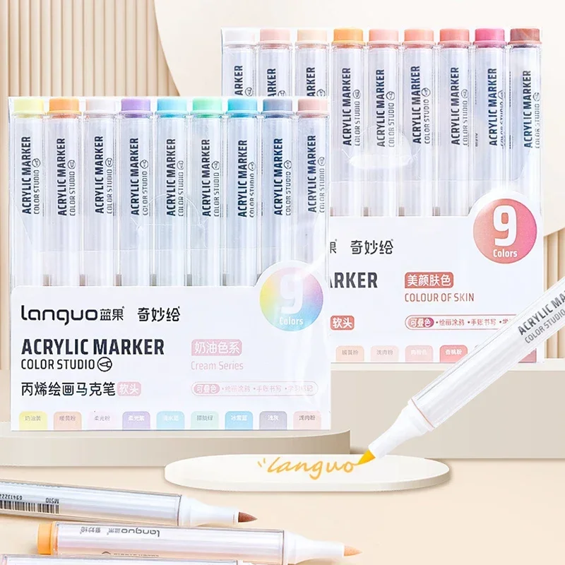 Languo 9/144 Colors Acrylic Marker Pen Soft Head for Artist Rock Painting Glass Ceramic DIY Crafts Graffiti Acrylic Paint Pens
