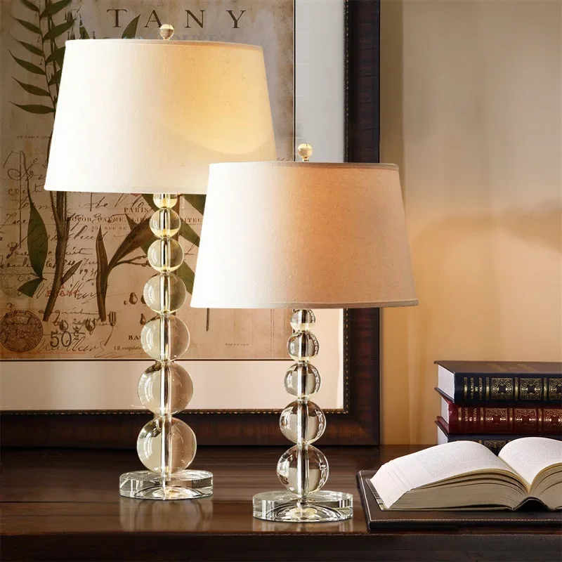 Creative fabric table lamp Crystal glass ball lamp living room creative bubble light bedroom beside art reading lamp