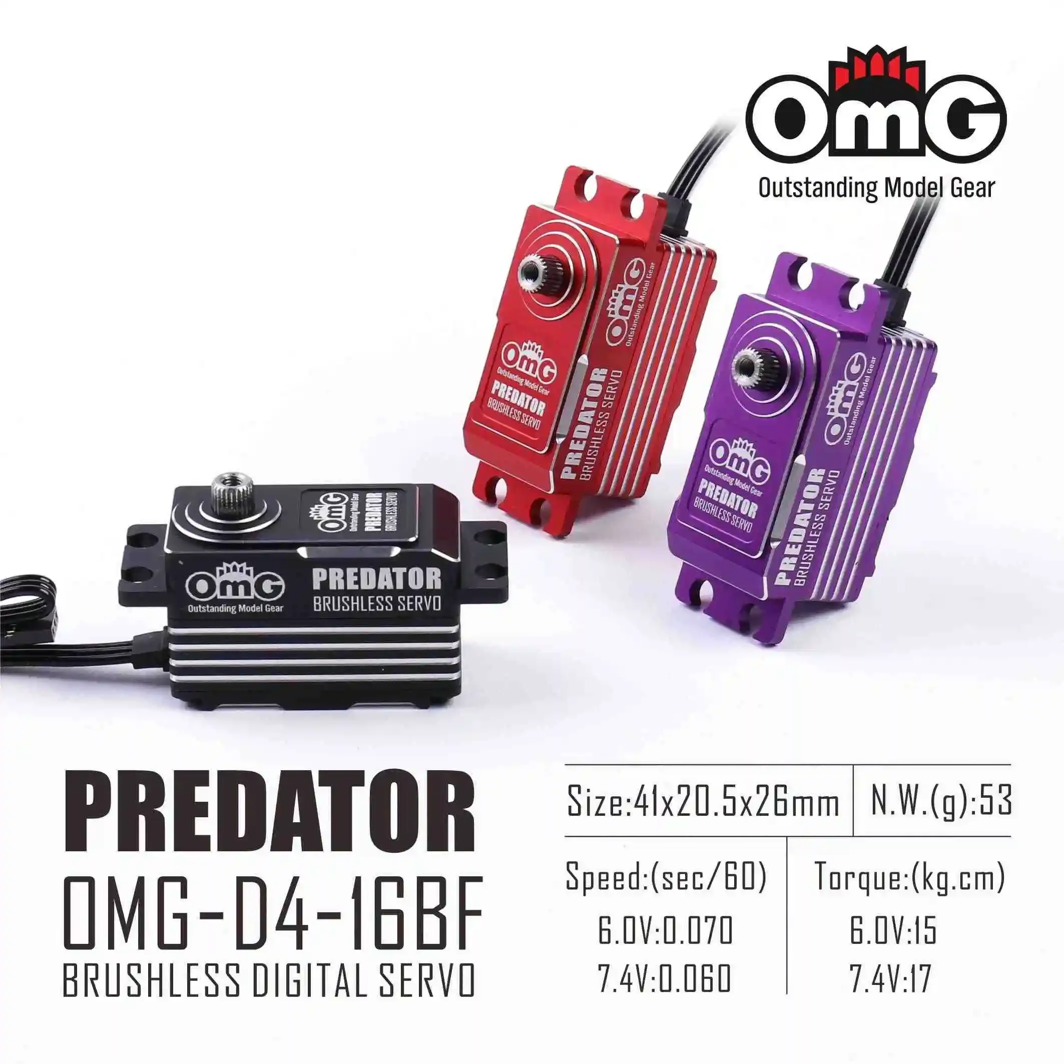 

OMG D4-16BF 16kg Brushless Servo Fast and High Torque Standard Short Body Adjustable Parameters for Racing Drift Front Drive Car
