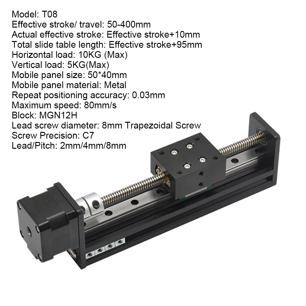 T-Type Slide Stage Linear Stage with Nema17 Motor Drive Kit 50-400mm Effective Stroke Self Lock Linear Axis for CNC Router