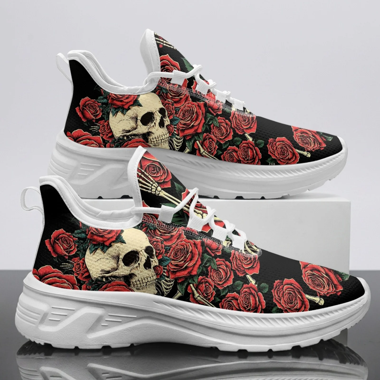 

XIXIRIMIDO Skull Rose Mesh Sneakers Women'S Running Shoes Men'S Commuter Shoes Soft Breathable & Lightweight Comfortable 35-48