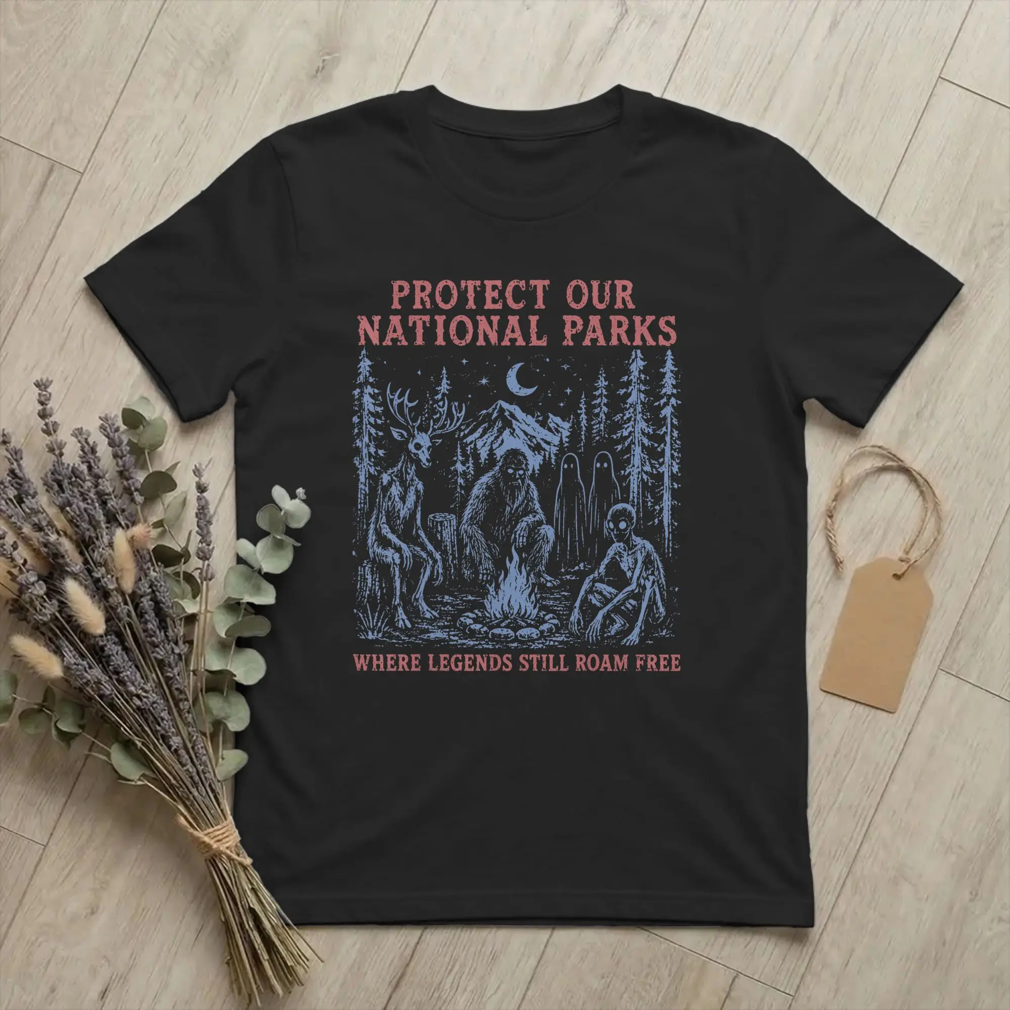 Protect Our National Parks Horror T Shirt for Men Cotton Humor T-Shirt Mothman Cryptid Weirdcore Tee Shirt Short Sleeve Clothing