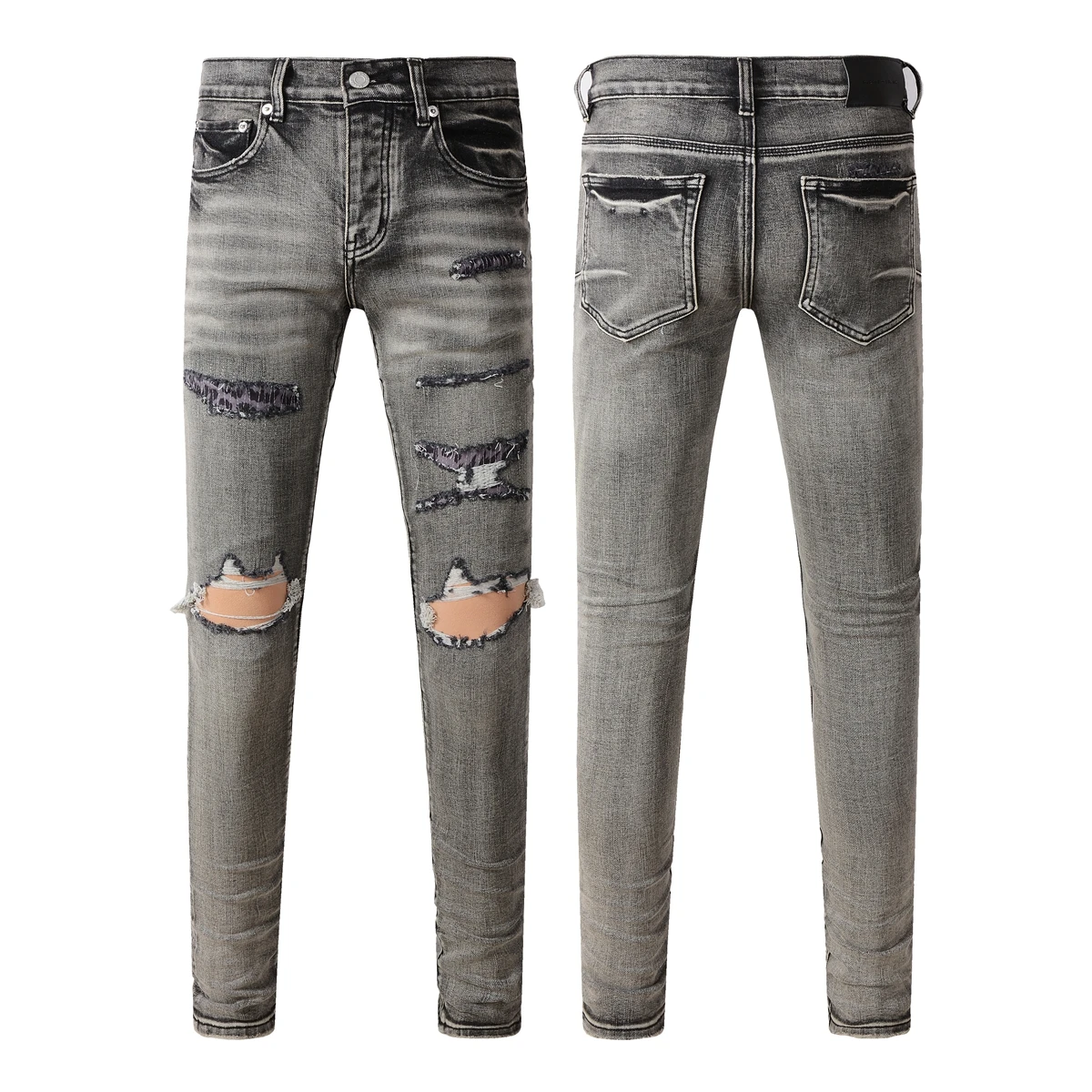 

Purple Brand jeans with high street paint holes and blue ground white Fashion high quality Repair Low Rise Skinny Denim pants