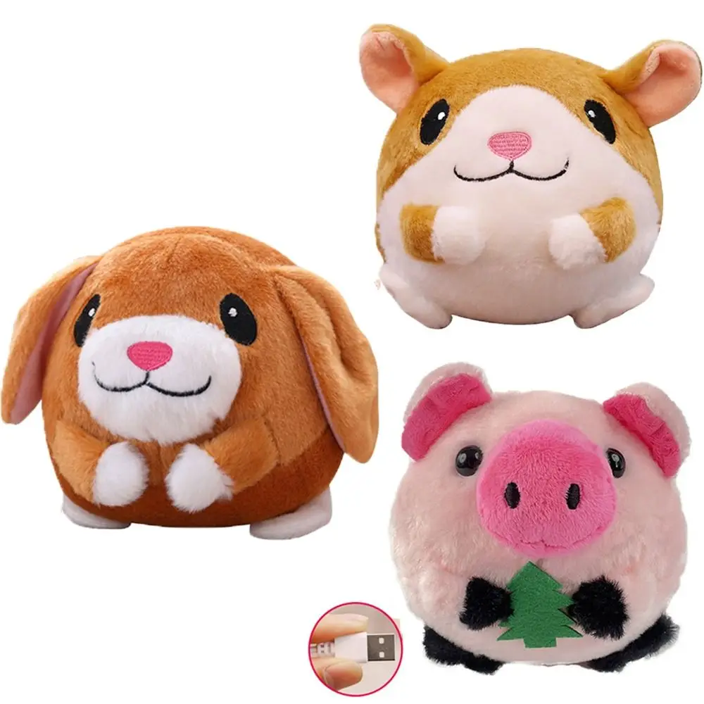 Hamster Electronic Plush Ball Cute Interactive Pig Bouncing Jump Chewing Fluffy Toy Squeaky Toys Plush Balls Baby