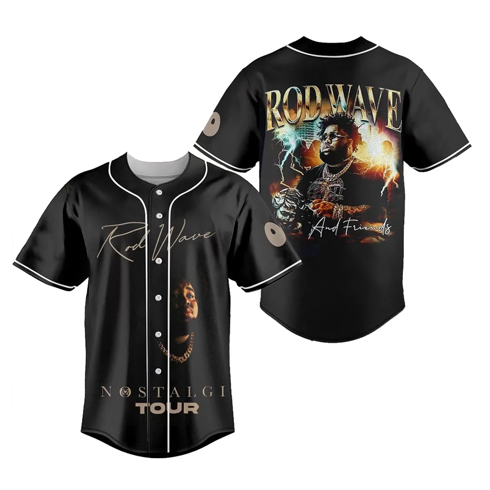 Rod Wave Merch Tee 2023 Nostalgia Tour Baseball Jersey Shirt V-Neck Short Sleeve T-shirt Women Men Hip Hop Clothes