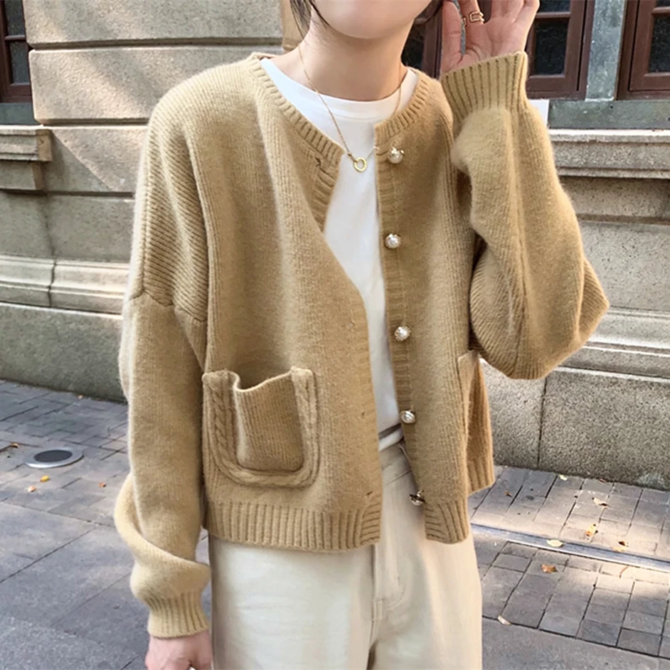 Elegant Women Sweater Cardigan Loose Solid Single Breasted Short Jackets Korean Style Autumn Winter Cute Sweet Girls Loose Coat