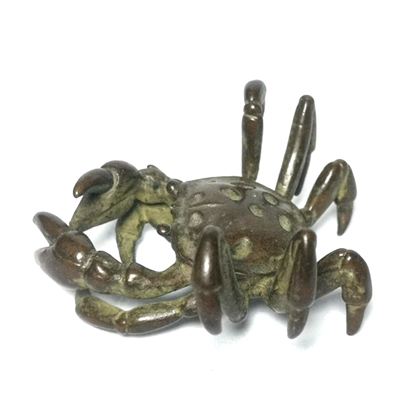 YIZHU CULTUER ART Size 5 × 4.8 cm Old Collection Chinese Bronze Carving Crab Statue Pendant Decoration Gift
