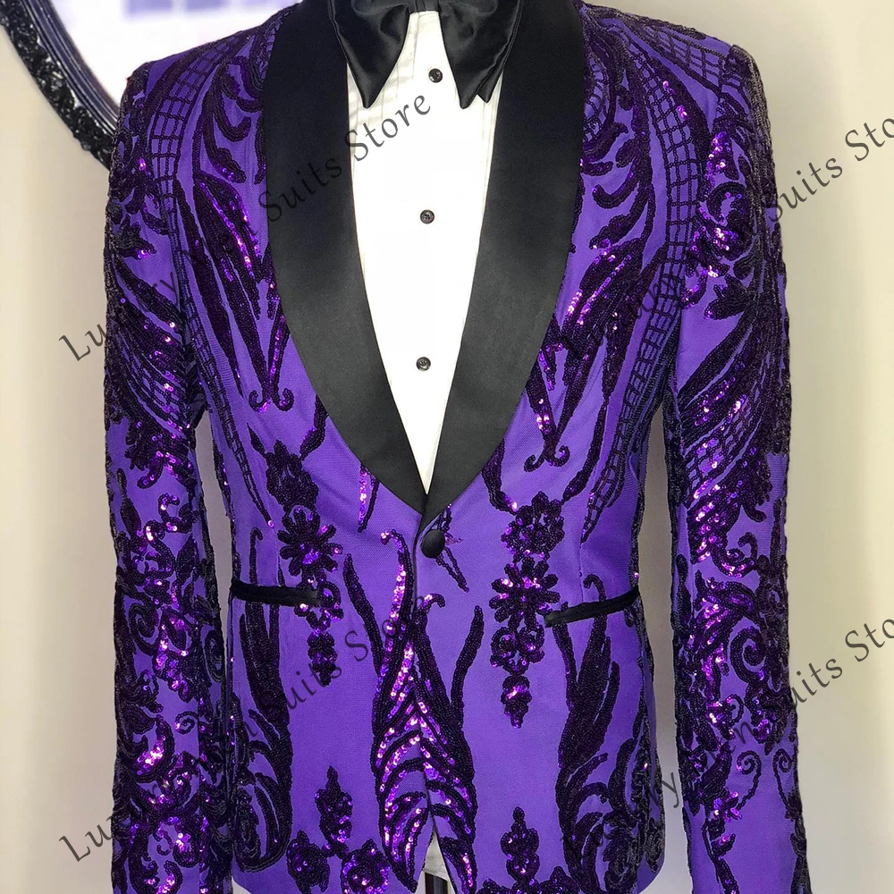 موضة بريق الدعاوى للرجال 2 قطعة شال طوق البدلات الرسمية الترتر حفل زفاف وتتسابق مخصص السترة السراويل سميرست هنا