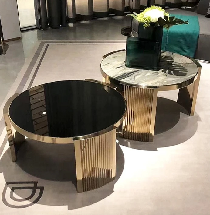 Light Luxury Round Combination Coffee Table Creative Stainless Steel Tea Table High-end Villa Living Room Home Coffee Table