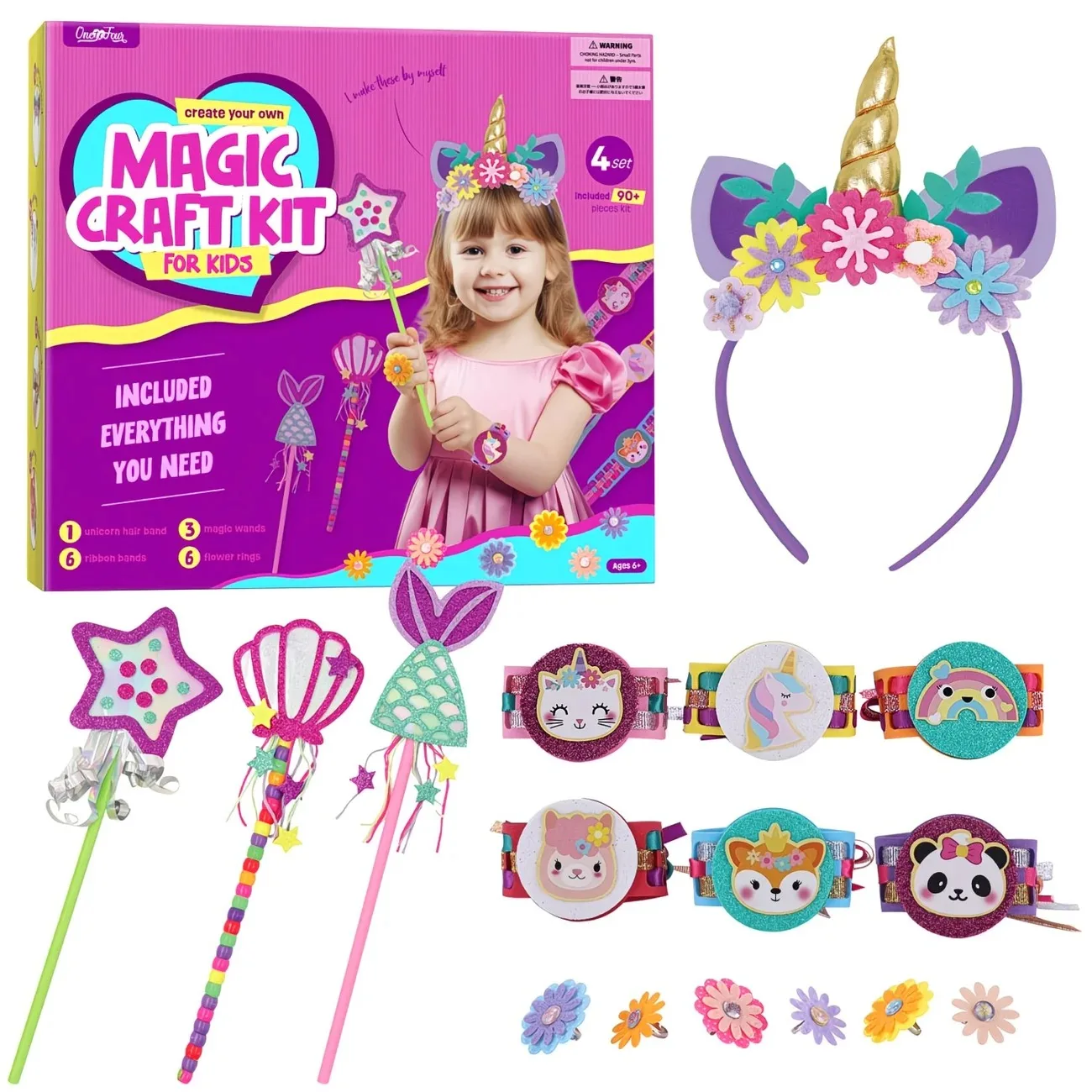 

DIY Hair Hoop Ring Bracelet Wand 4-Piece Craft Kit for Girls - Creative Toy Perfect Birthday Gift