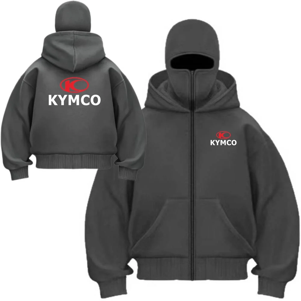 Kymco Motorcycle Double Hooded Sweatshirt Trendy Men Cycling Coat Balaclava Y2K Gothic Mask Jacket Harajuku Youth Fleece Hoodies