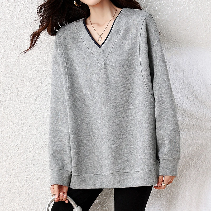 

Oversize Couple Sweatshirts Women Winter Warm Long Sleeve Pullover Fashion Loose Casual V Neck Jumper Female 2025 New Autumn Top