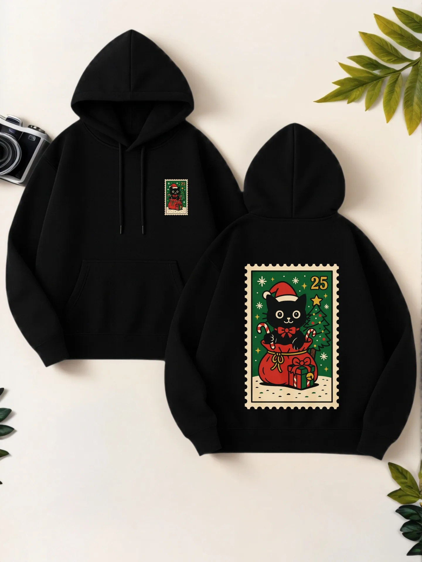 Sweat à capuche graphique pour femmes, imprimé graphique de chat de noël, esthétique décontractée, tissu doux, tenues d'hiver, pour jeunes hommes