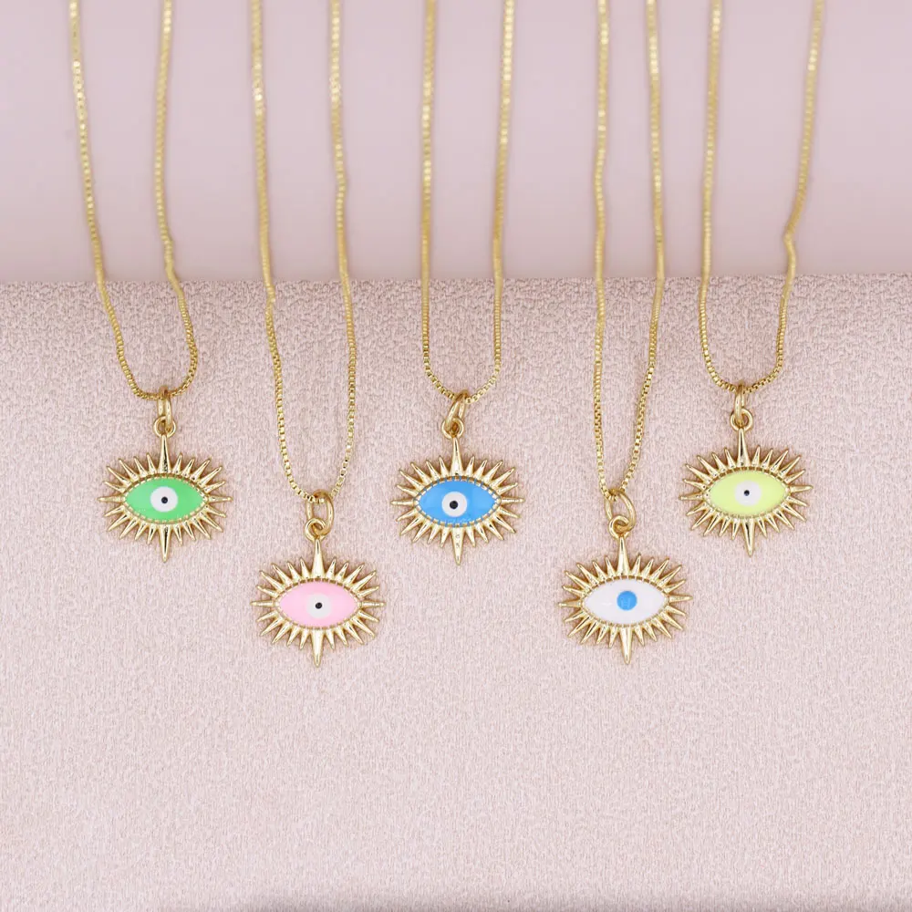 

Hip Hop Dripping Oil White Zircon Plated Gold Copper Devil Eye Adjustable Pendant Necklace Men Women Bohemia Jewelry