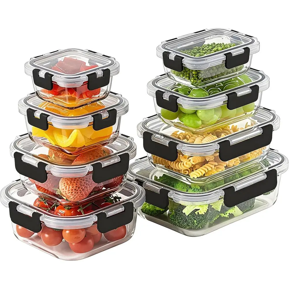 8-Piece Borosilicate Glass Food Storage Set with Airtight Lids, Oven and Dishwasher Safe, BPA-Free