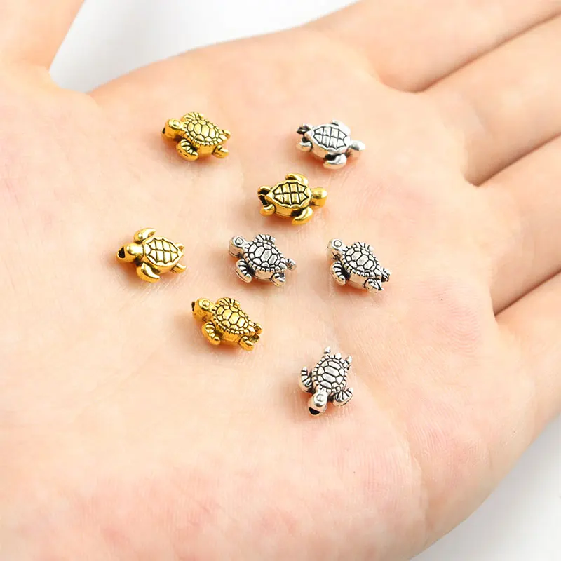 50pcs Mixed Turtle Alloy Spacer Beads Charms Gold Silver Color Small Hole Loose Beads For DIY Jewelry Bracelet Accessories Gifts