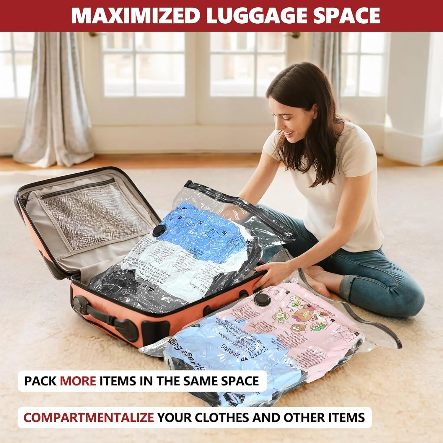 12Pcs Travel Vacuum Storage Bags Set with Portable Rechargeable Electric Pump Space Saver Compression Packing Bags for Clothes Luggage Suitcase Backpack Organizer Wardrobe Storage Essentials view 7
