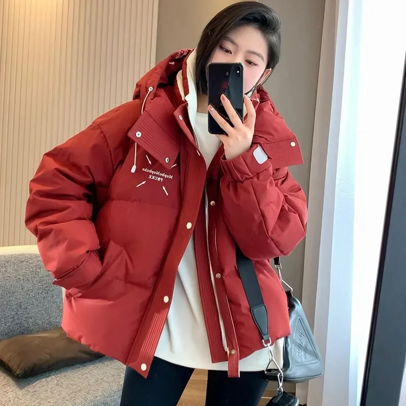 2025 hiver Parkas femmes col montant veste à capuche décontracté épaissir chaud solide coton rembourré veste ample bouffant manteau