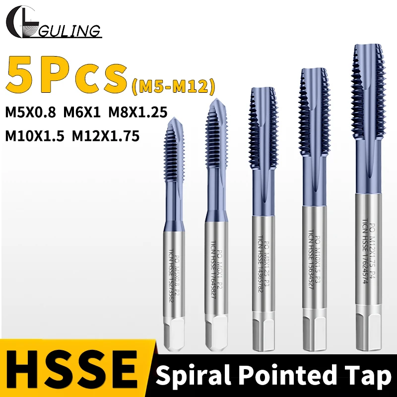 グリン1セット-5個-hsse-m35スパイラルポイントタップ-m3-m14ネジタップセット-メトリック細目金属ネジタップ-m3-m4-m5-m6-m8-m10-m12-m14