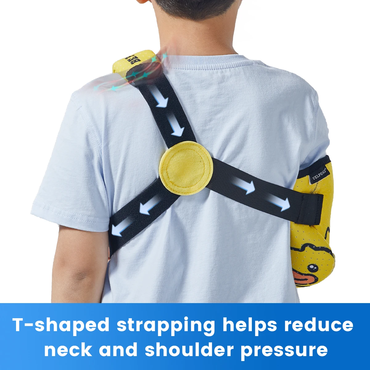 VELPEAU Kids Arm Sling for Broken Forearm, Fracture Shoulder Immobilizer with Waist Strap for Child Skin Friendly and Latex-free