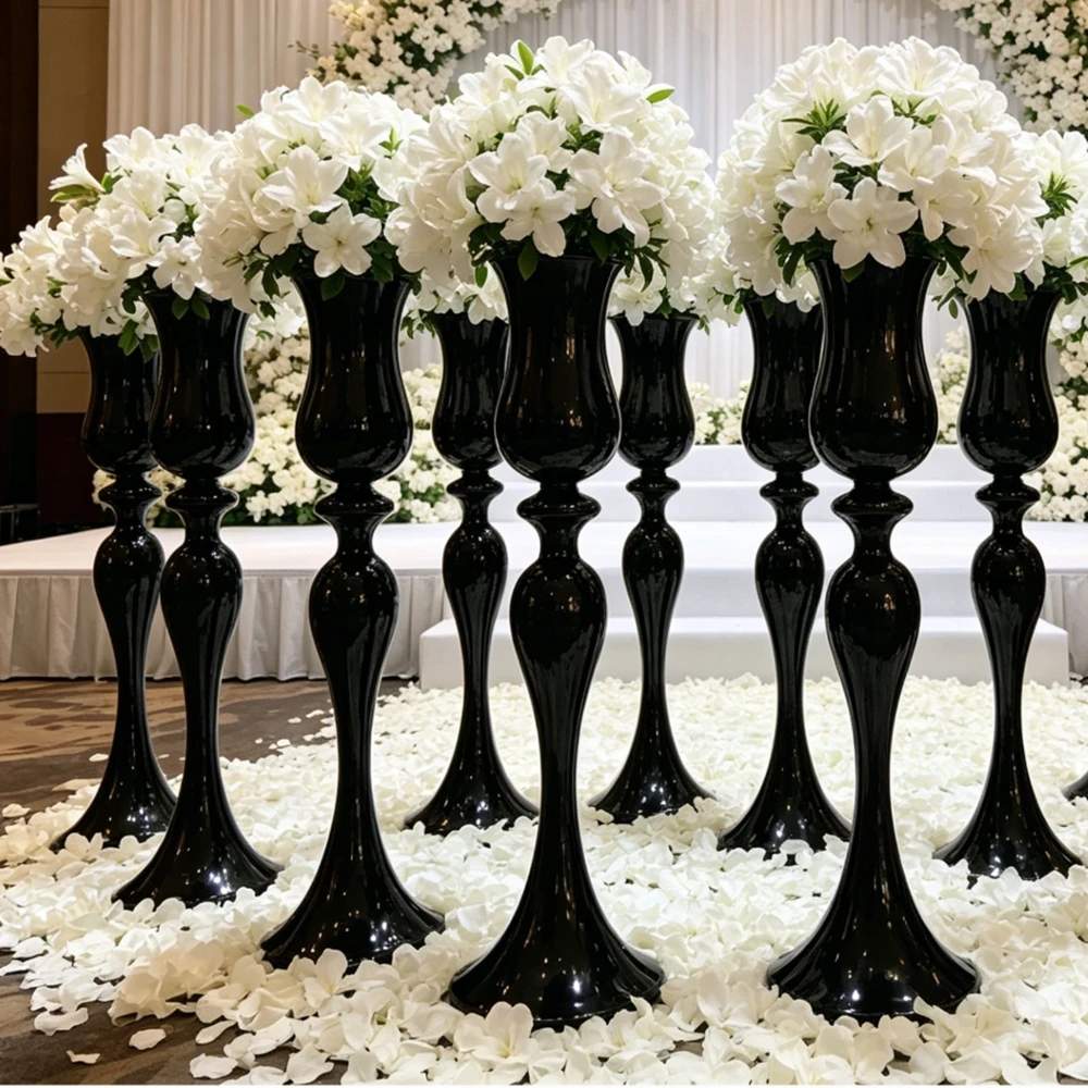 6/10pcs)60-110cm)Wedding Decoration Black Column vases Candle Holder Metal Candle Stand Decorative Props for Events