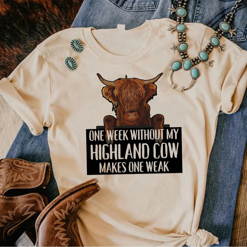 Highland Cow t shirt women Japanese manga summer top girl 2000s anime clothing