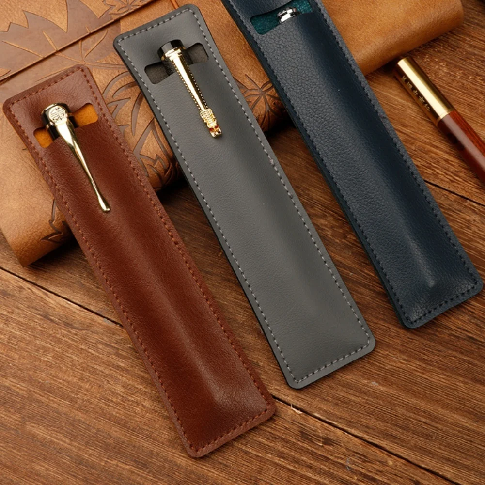 Pen Pouch Sleeve Portable Double Fountain Pen Holder Case PU Leather Pen Protective Cover Organizer For Ballpoint Pen Pencils