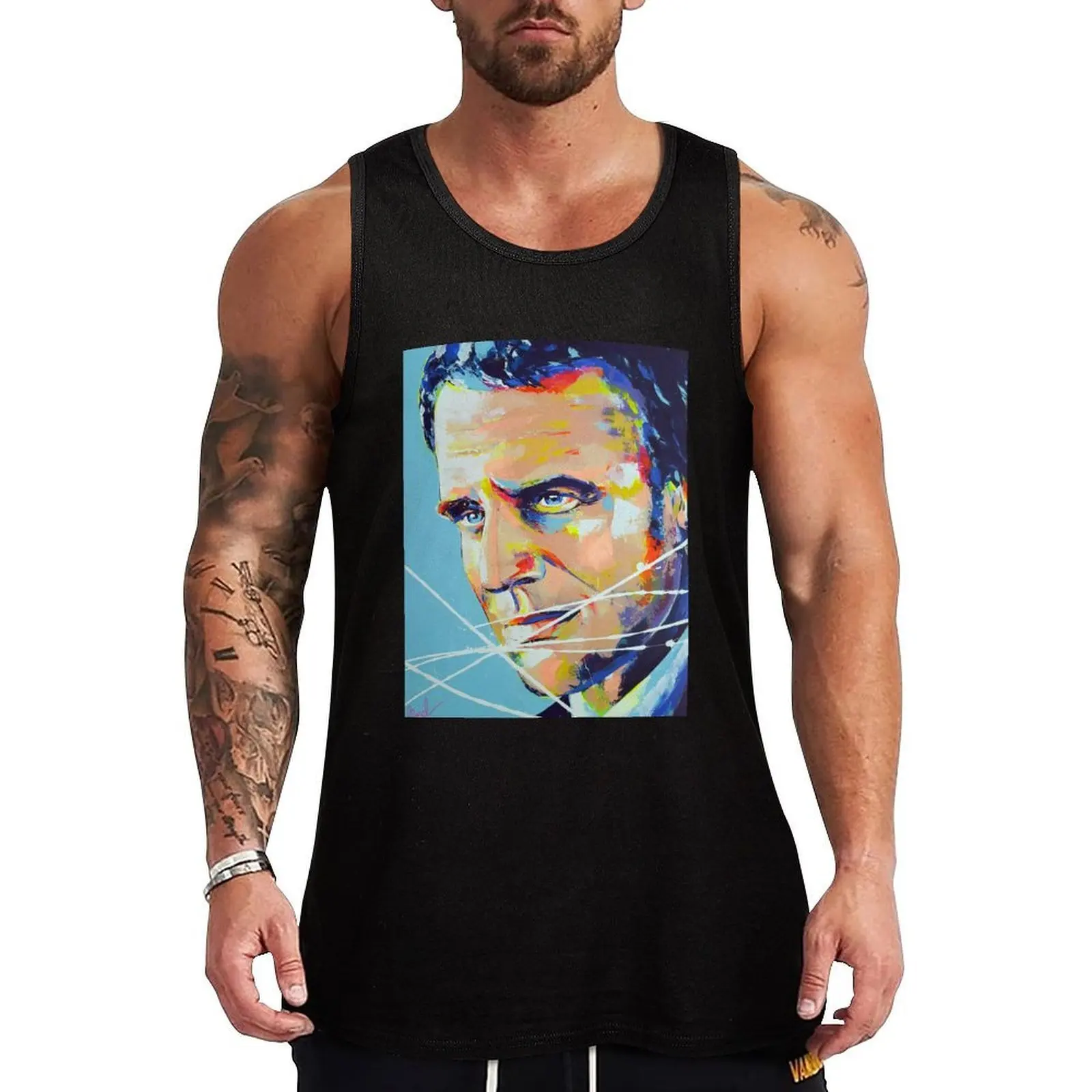 Camiseta sin mangas con estampado artístico del presidente Emmanuel Macron, camiseta sin mangas para culturismo y fitness, camiseta sin mangas para gimnasio