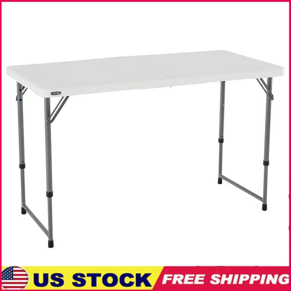 

Height Adjustable Folding Table Portable Indoor Outdoor Use Sturdy Steel Frame Easy Transport Stain Resistant Weather Resistant